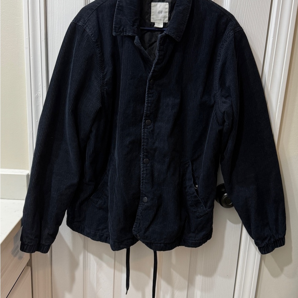 H&M Black Corduroy Lightweight Shirt Jacket Relaxed Fit